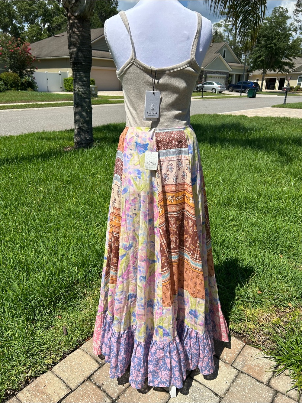 NWT🌷Free People Santa Eulalia Patchwork Printed Ruffle Hem A-Line Maxi Skirt - Picture 10 of 16